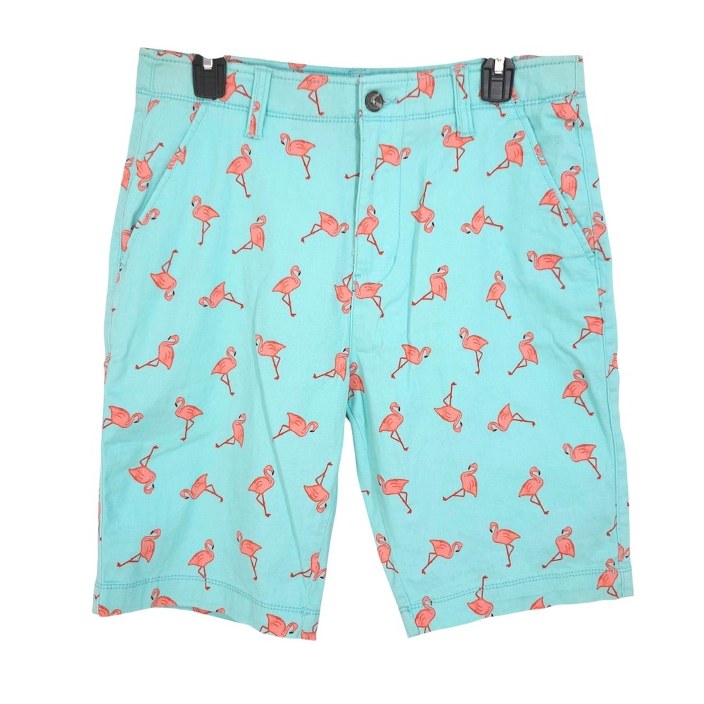 Plugg Flex Flamingo Print Twill Chino Shorts Size 30  (32" Waist) Teal Pink